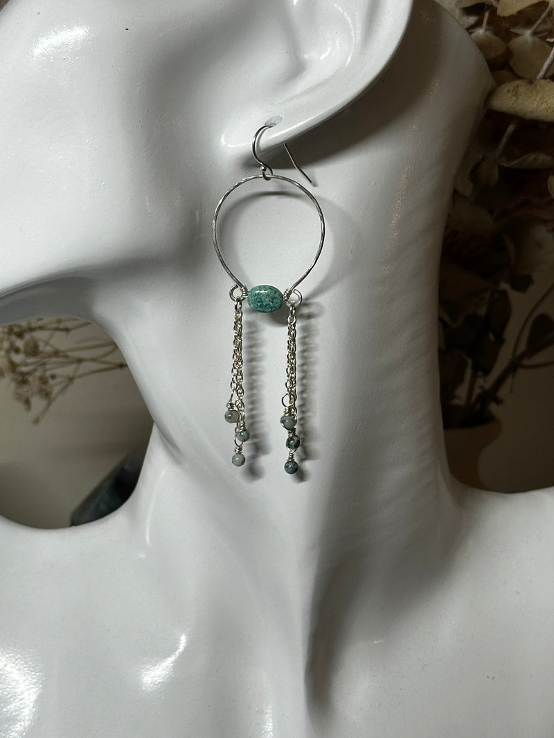 “Dulzura” Chrysocolla & Tree Agate Sterling Silver Dangle Earrings