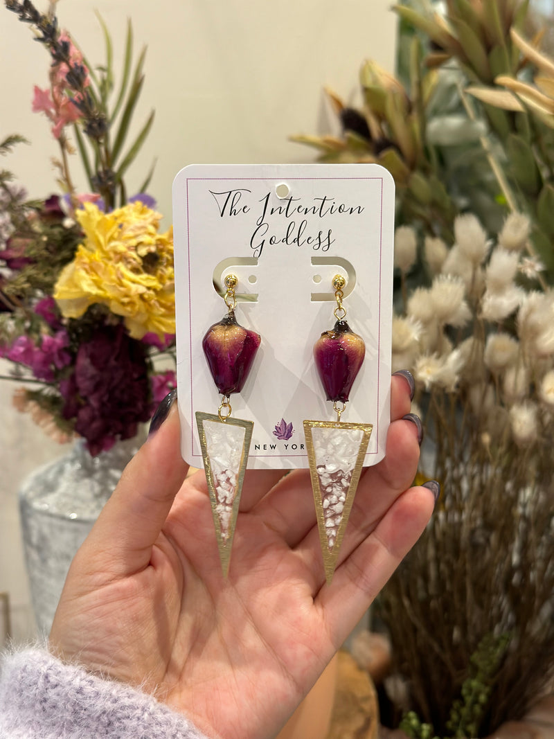 “Rose Petals” Dried Rose & Petalite Earrings