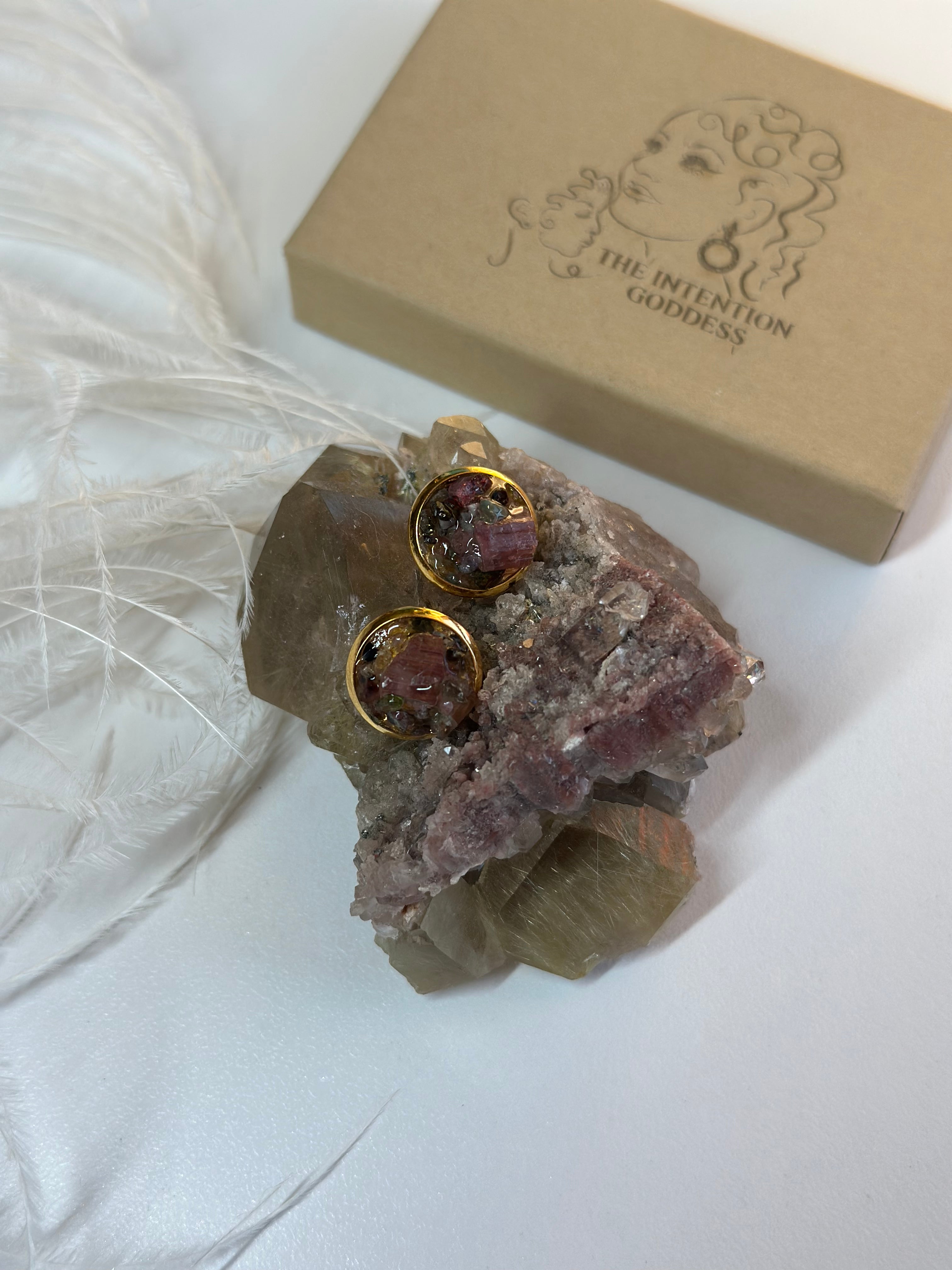 “Rawness” Watermelon Tourmaline Gold Stainless Steel Studs