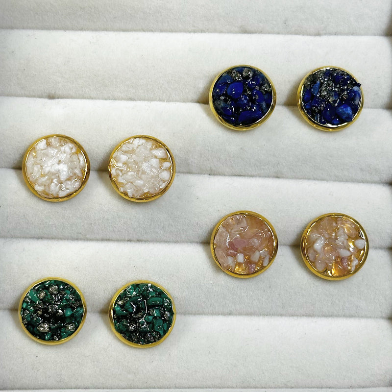 “Rawness” Lapis Lazuli & Pyrite Gold Stainless Steel Studs