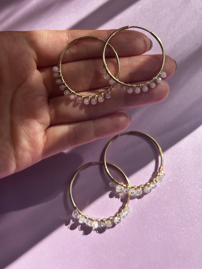 Kunzite Water Resistant Gold Filled Wire Hoops