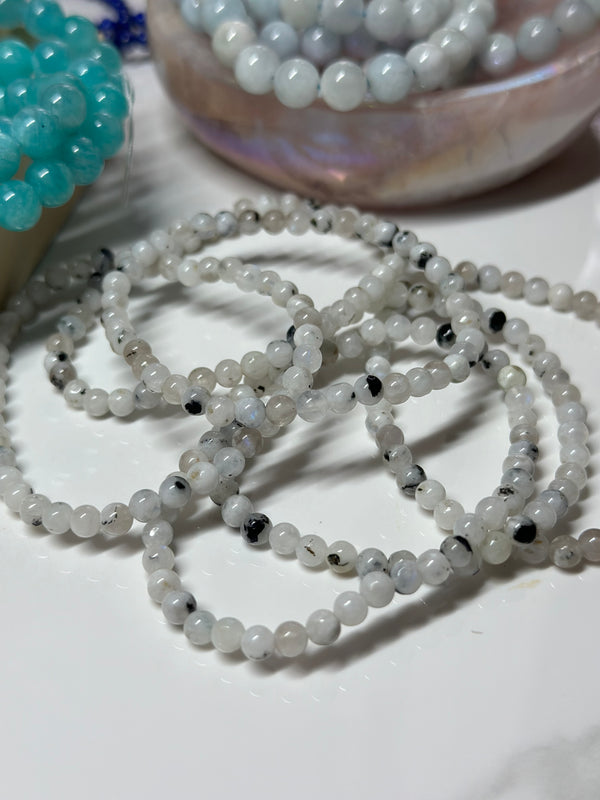 Rainbow Moonstone 5mm- Adjustable Elastic Bracelet