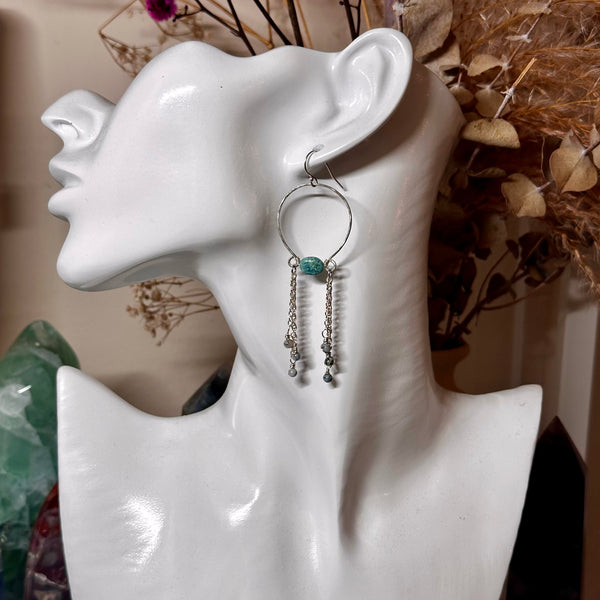 “Dulzura” Chrysocolla & Tree Agate Sterling Silver Dangle Earrings
