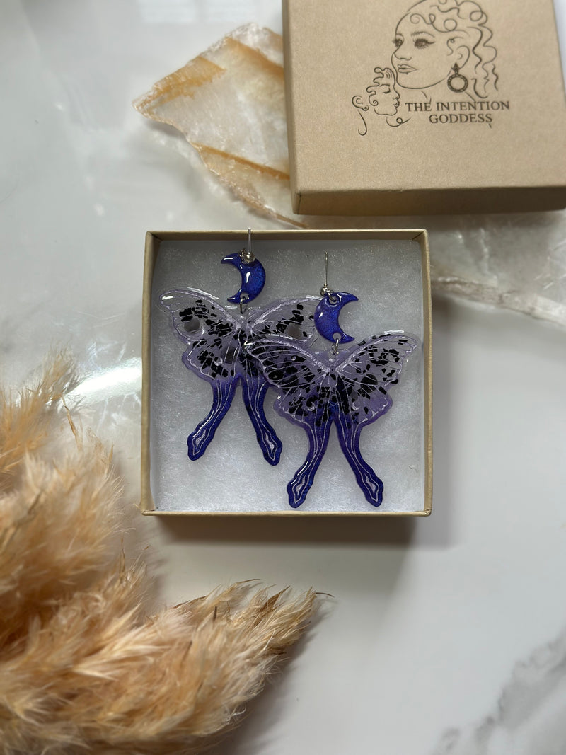 “Lunar Moth” Black Obsidian & Black Tourmaline Earrings