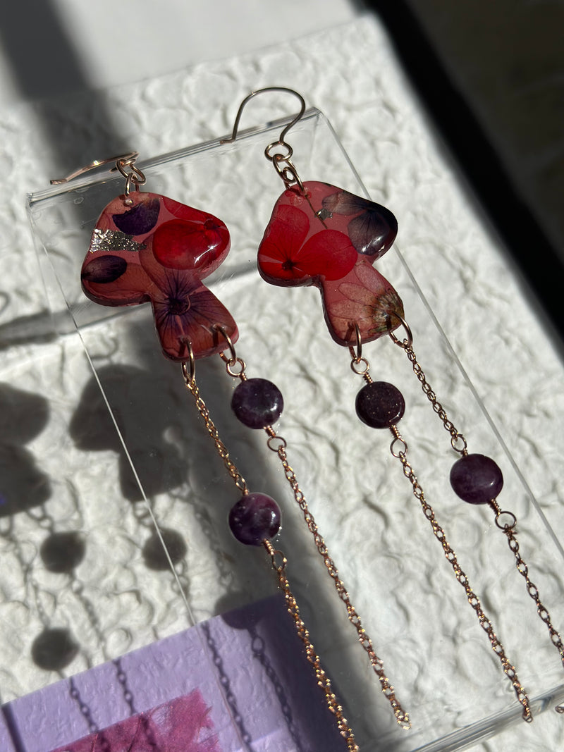 Fairy Mushrooms Rose Gold Filled with Lepidolite