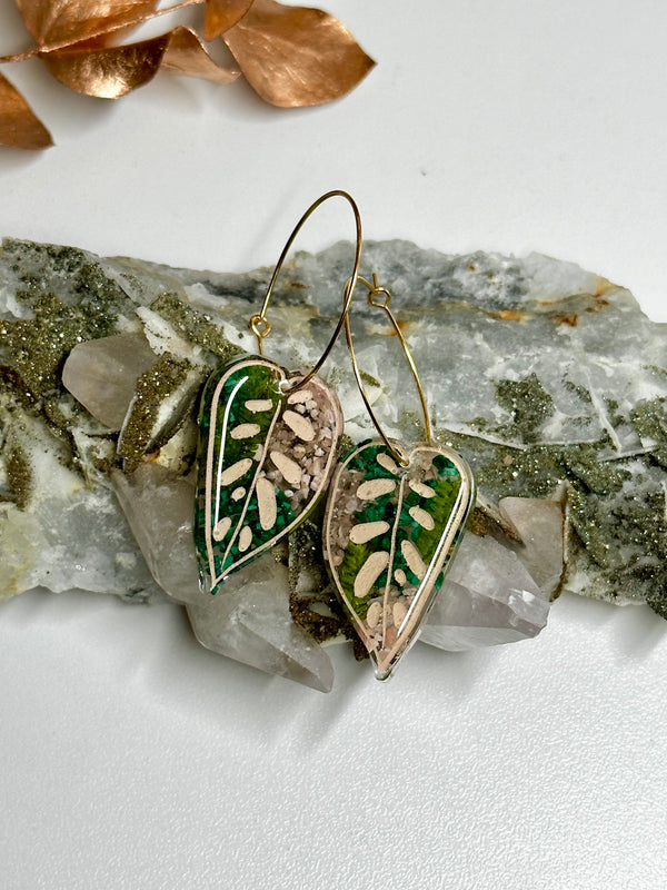 “Leaf Hoop” Malachite & Rhodochrosite Hoops