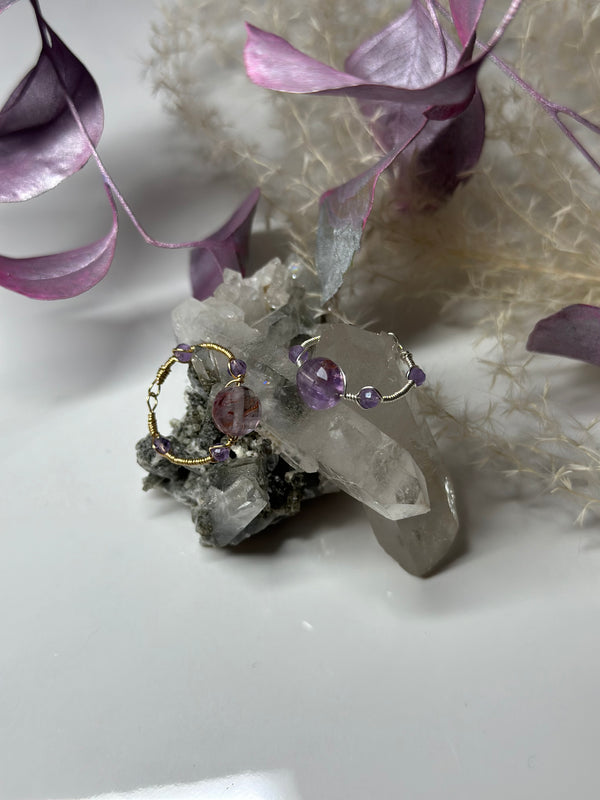 Super 7 & Purple Amethyst Sterling Silver or Gold Filled Wire Ring
