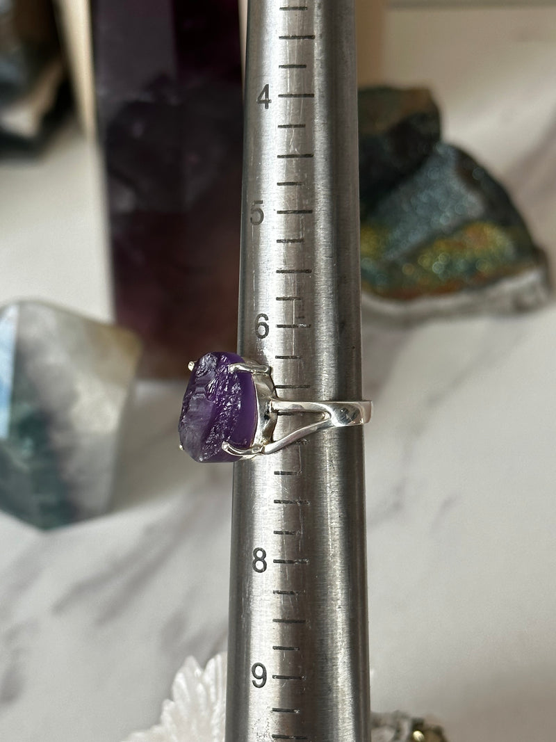 Raw Purple Amerhyst 925 Silver Ring