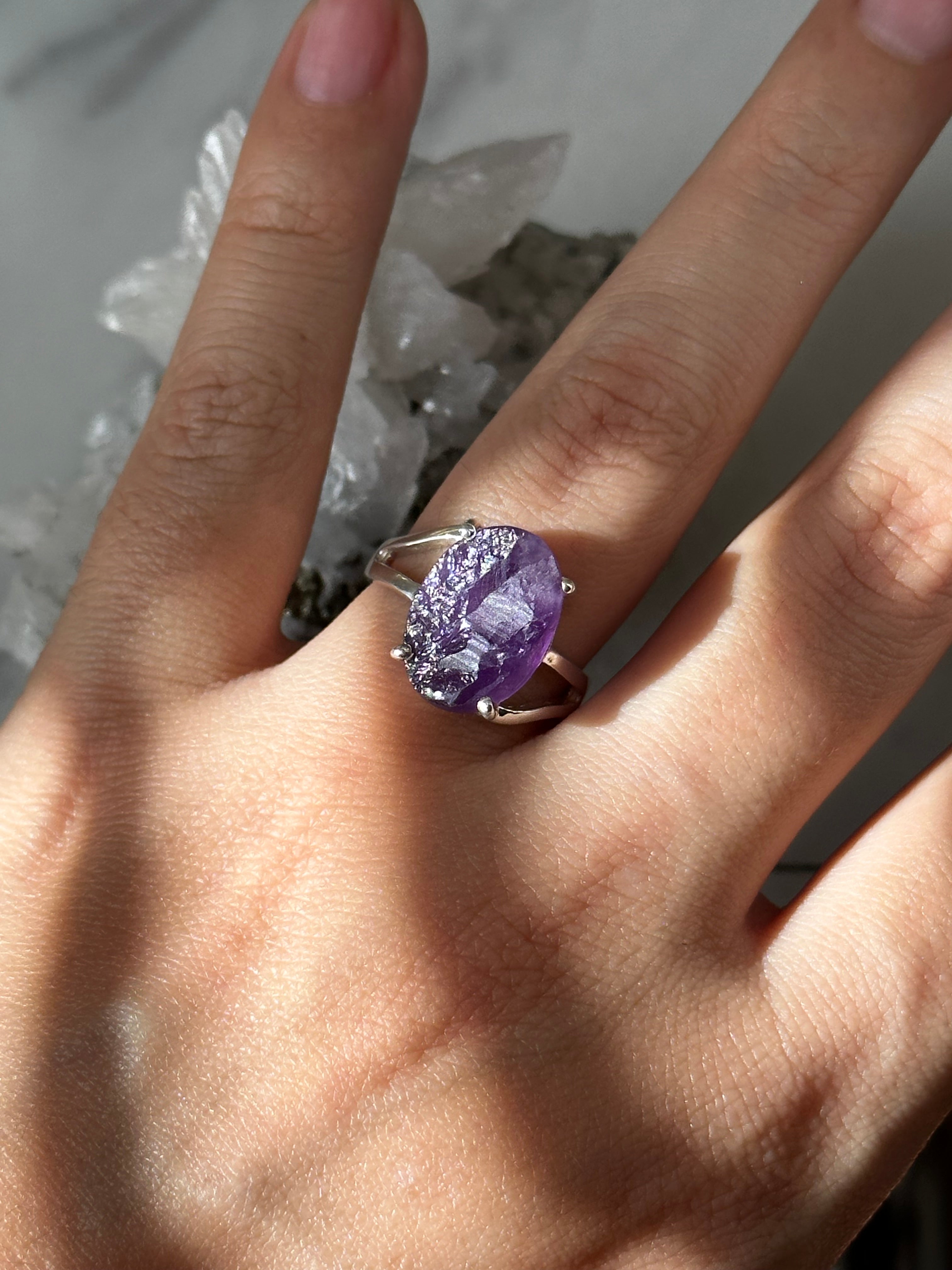 Raw Purple Amethyst 925 Silver Ring
