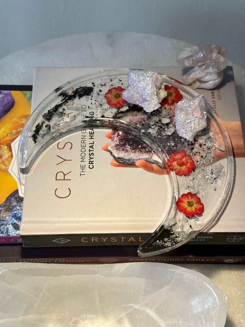 Moonstone, Selenite & Roses White Moon Charging Tray