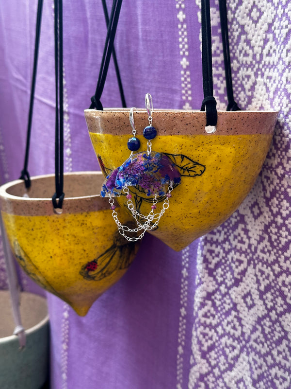 Rubies, Lapis Lazuli & Dried Flowers Sterling Silver Earrings