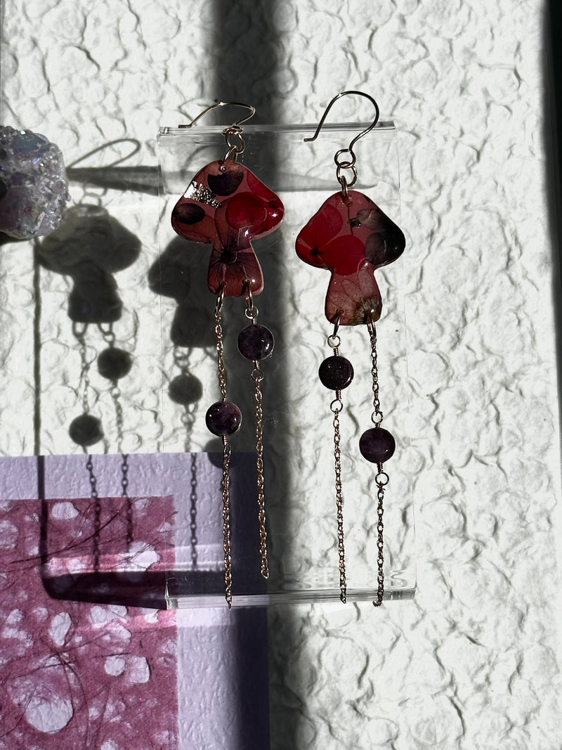 Fairy Mushrooms Rose Gold Filled with Lepidolite