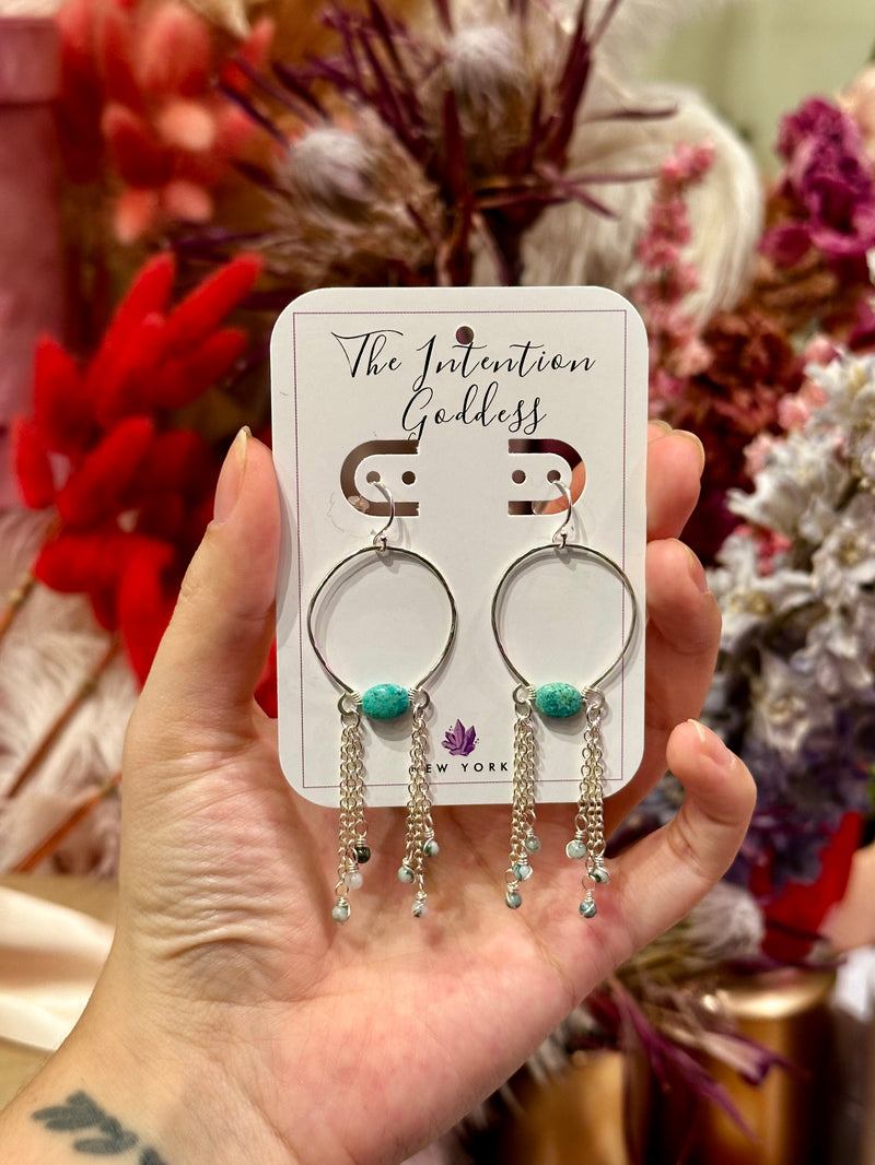 “Dulzura” Chrysocolla & Tree Agate Sterling Silver Dangle Earrings