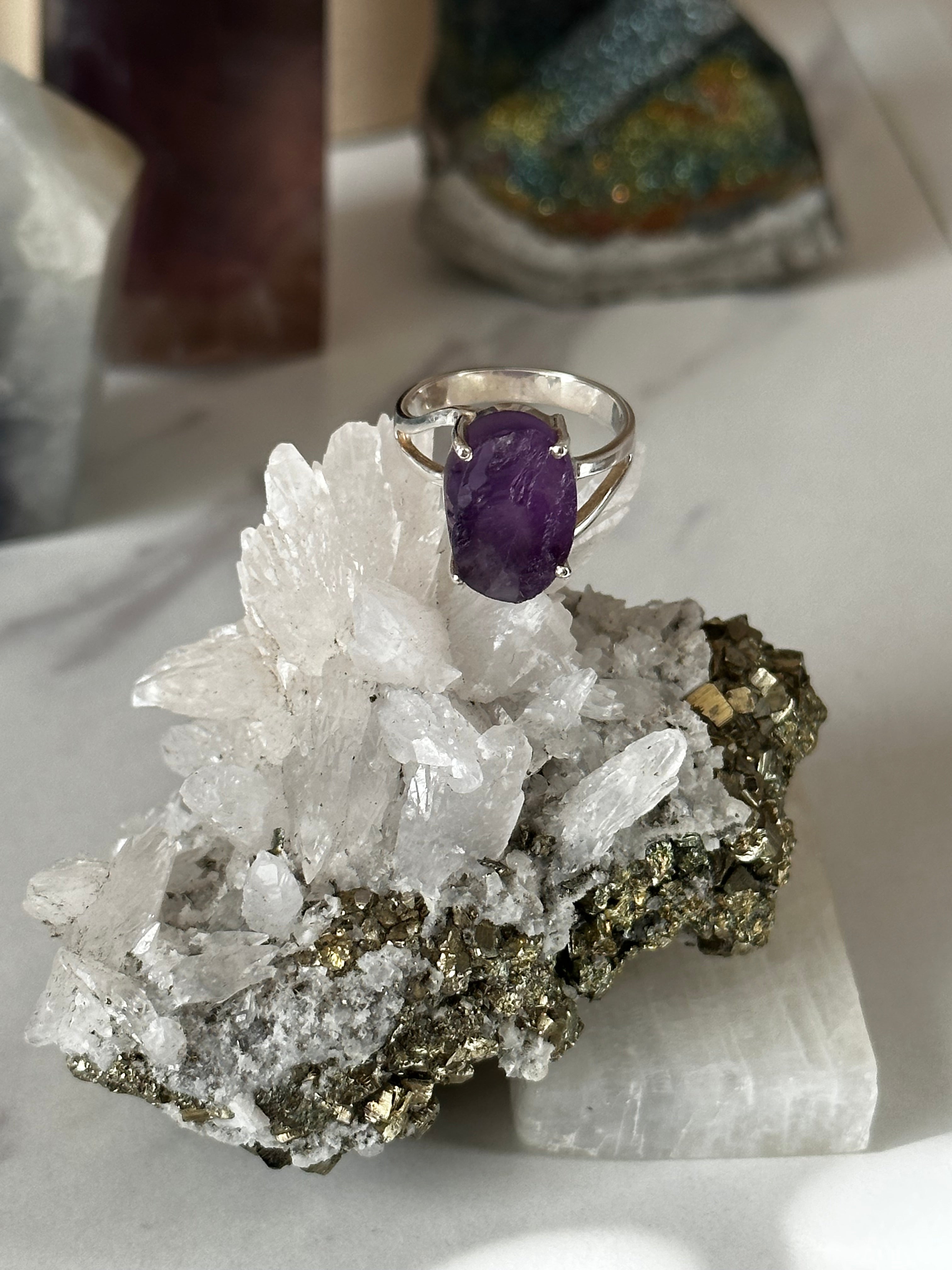 Raw Purple Amethyst 925 Silver Ring