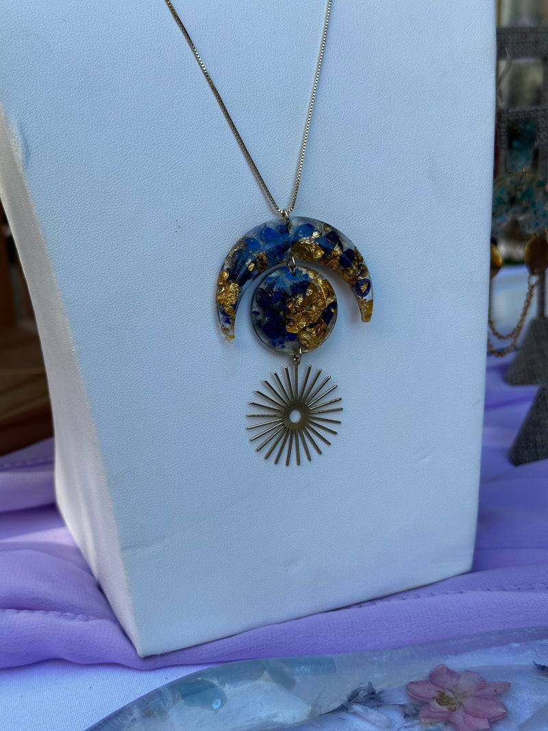 "Balanced Goddess" Real 24k Gold flakes, Shungite, Black Tourmaline and Moonstone & Lapis Lazuli Gold Filled Necklaces