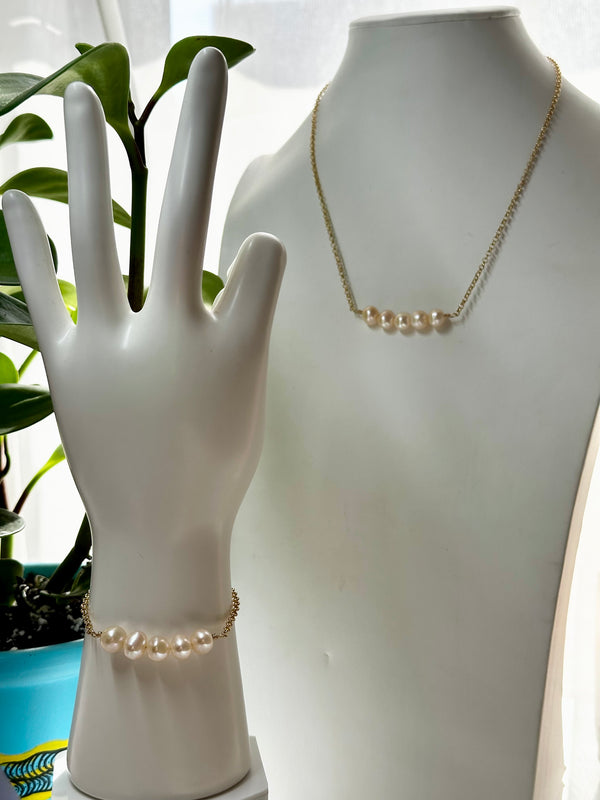 Flower Agate, Pearl Gold & Citrine Filled Bracelets