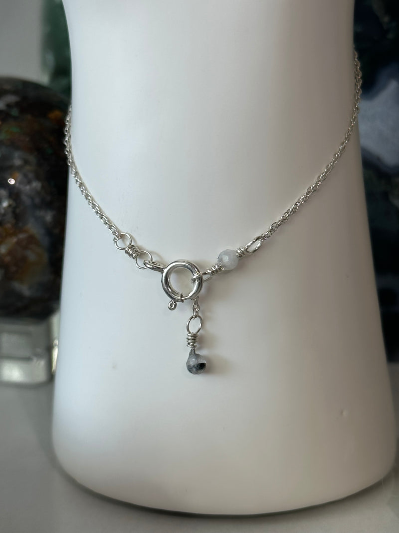 Rainbow Moonstone & Pearl Sterling Silver Hand Chain
