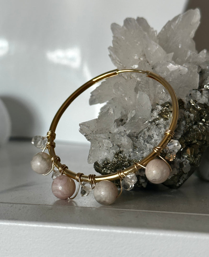 Flower Agate & Herkimer Diamonds Gold Filled Hoops