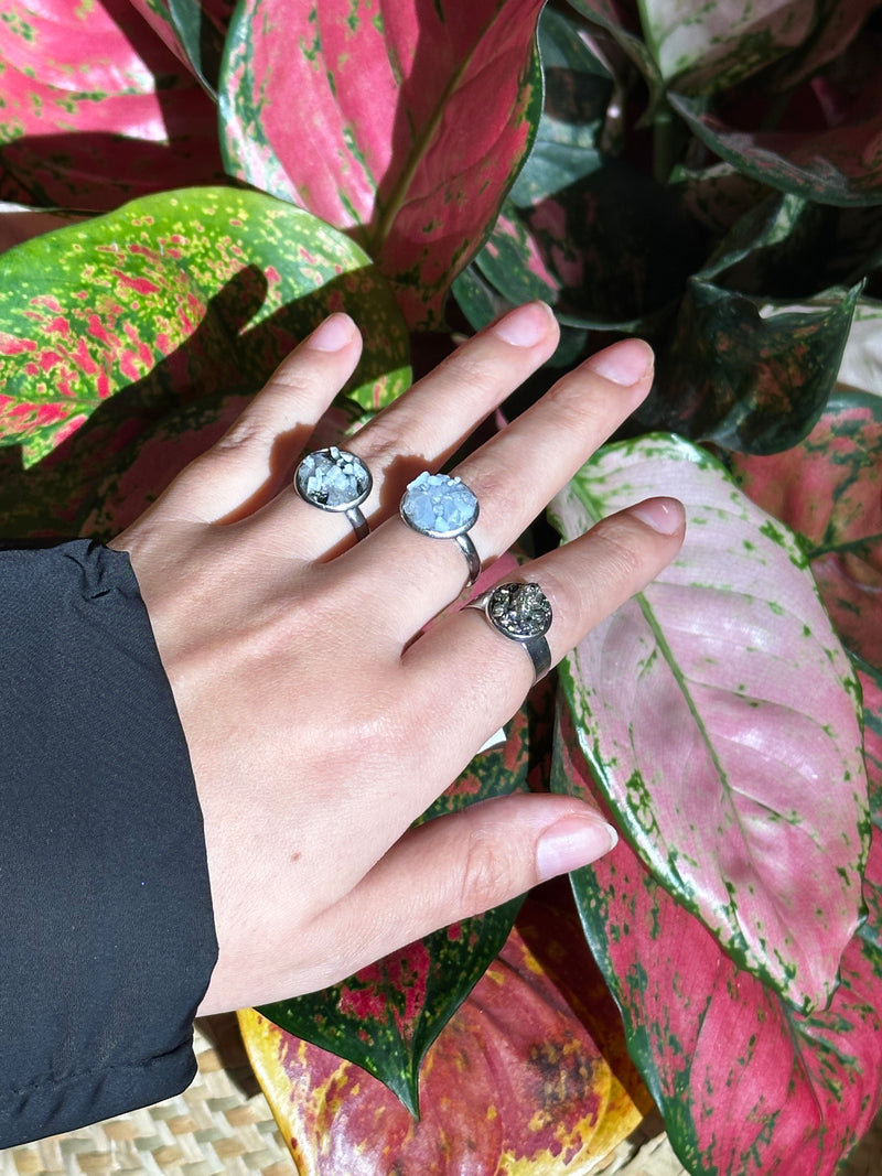 Pyrite on Stainless Steel Adjustable Ring