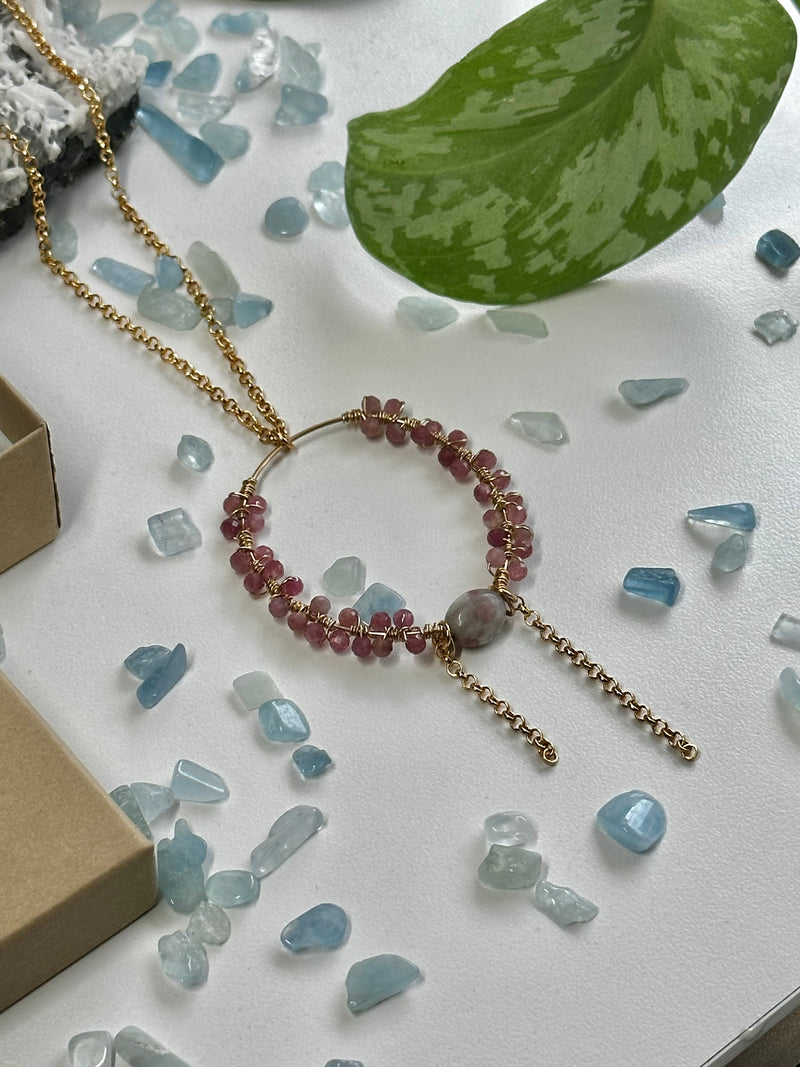 “The Intention Goddess” Pink Tourmaline and Jade Water Resistant Necklace
