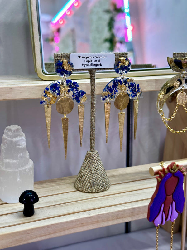 “Dangerous Woman” Lapis Lazuli Dangle Studs