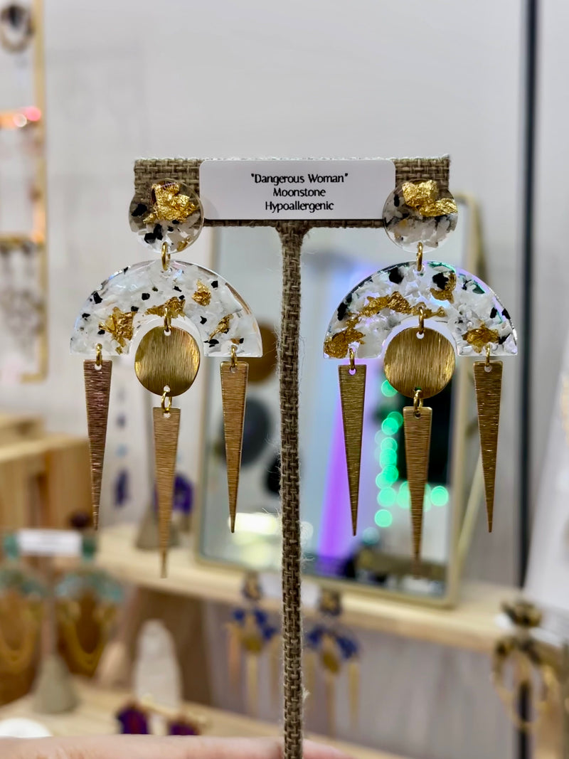 “Dangerous Woman” Moonstone Dangle Studs