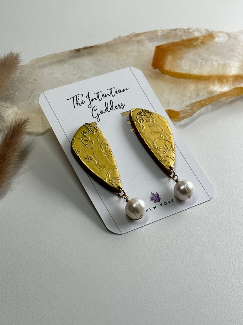 Gold Daggers Polymer Clay Studs with Pearls