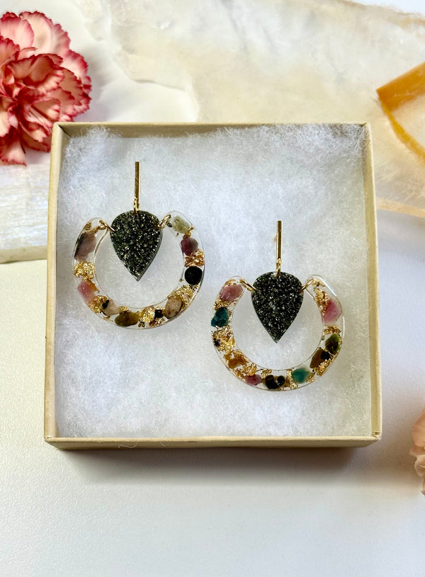 “Circle of Manifestation” Watermelon Tourmaline & Pyrite Earrings