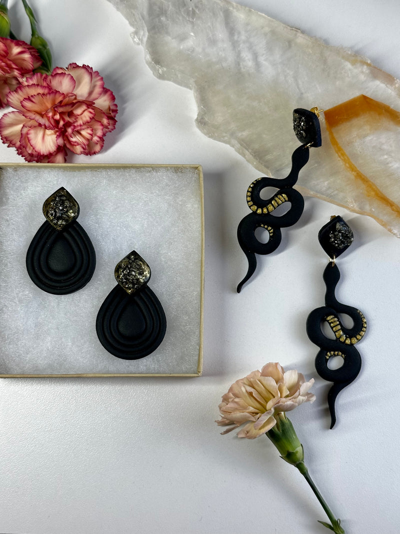 “Shakti” Pyrite Polymer Clay Snake Studs