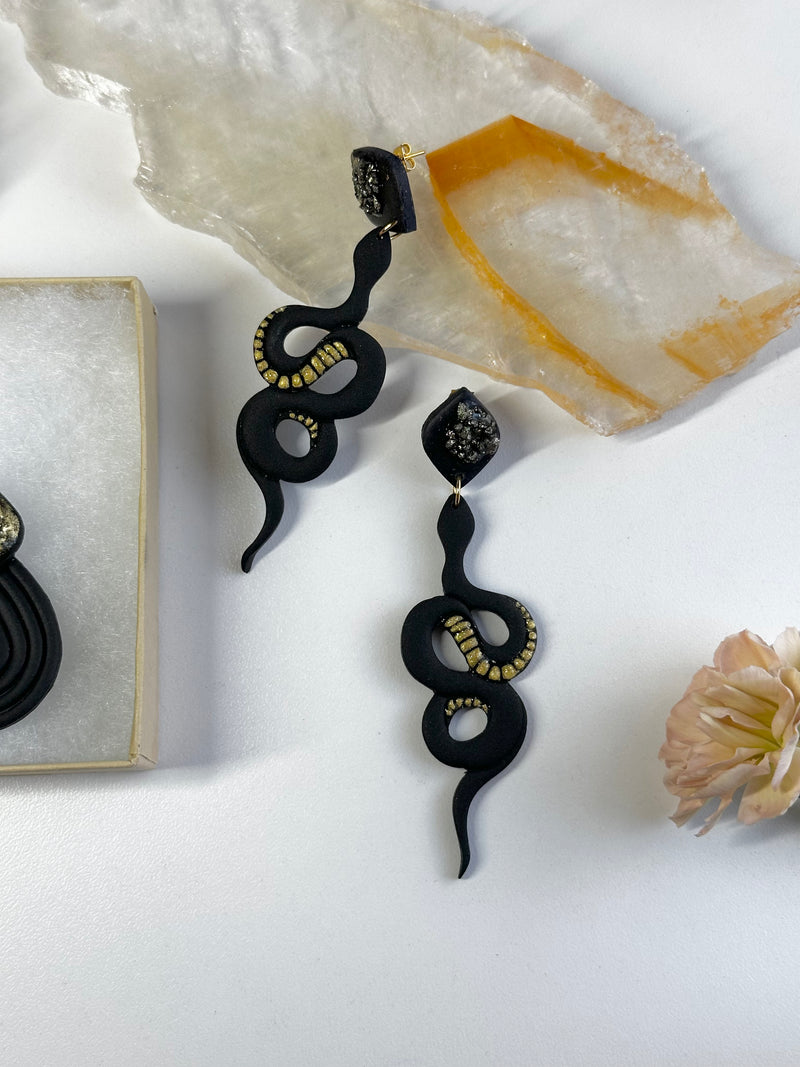 “Shakti” Pyrite Polymer Clay Snake Studs