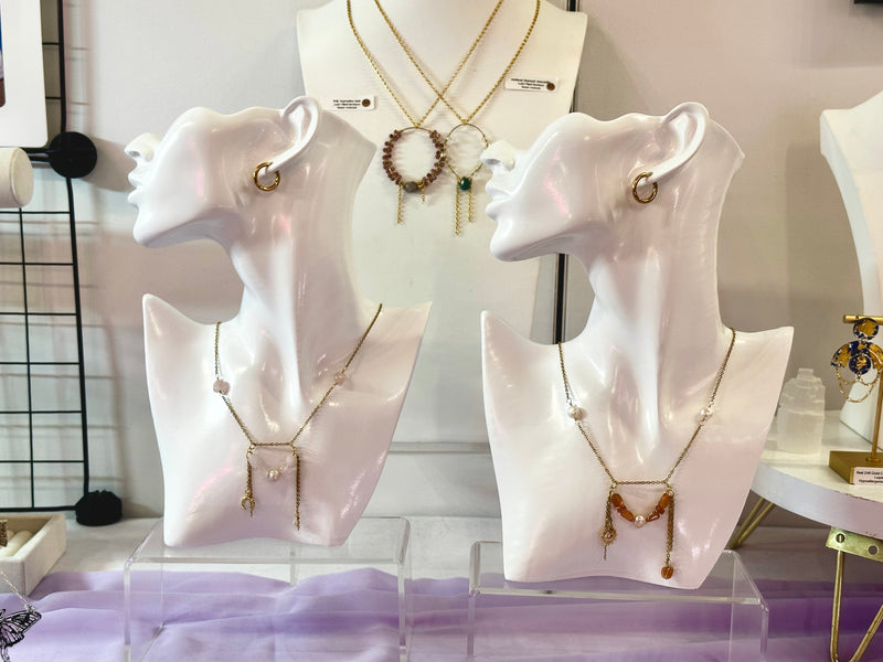 “Boho Power” Sunstone & Pearls Necklace