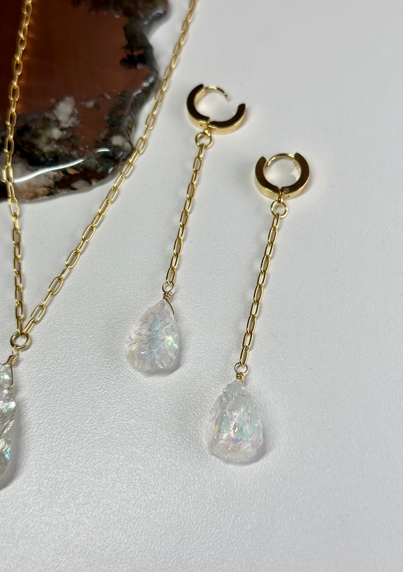SET Aura Quartz Drop Water resistant 18k Filled Necklace & Earrings