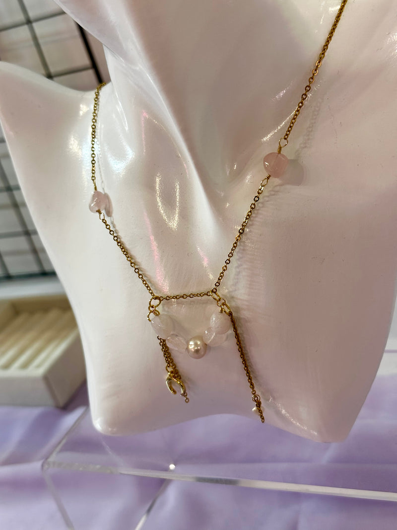 “Boho Love” Rose Quartz & Pearl Necklace