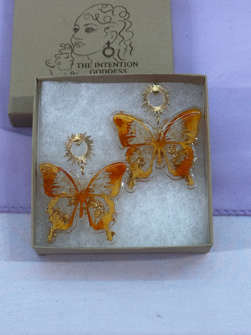 “The Fire Butterfly” Sun and Butterfly Earrings