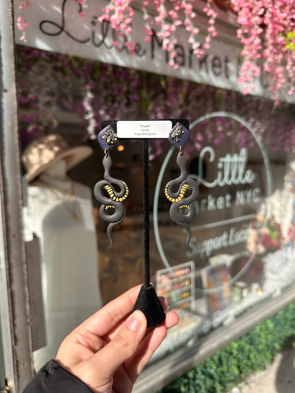 “Shakti” Pyrite Polymer Clay Snake Studs