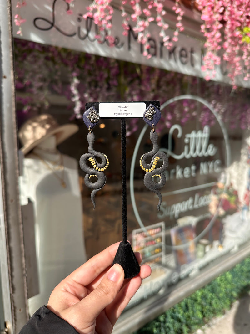 “Shakti” Pyrite Polymer Clay Snake Studs
