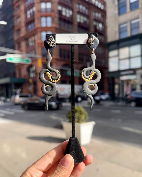 “Shakti” Pyrite Polymer Clay Snake Studs