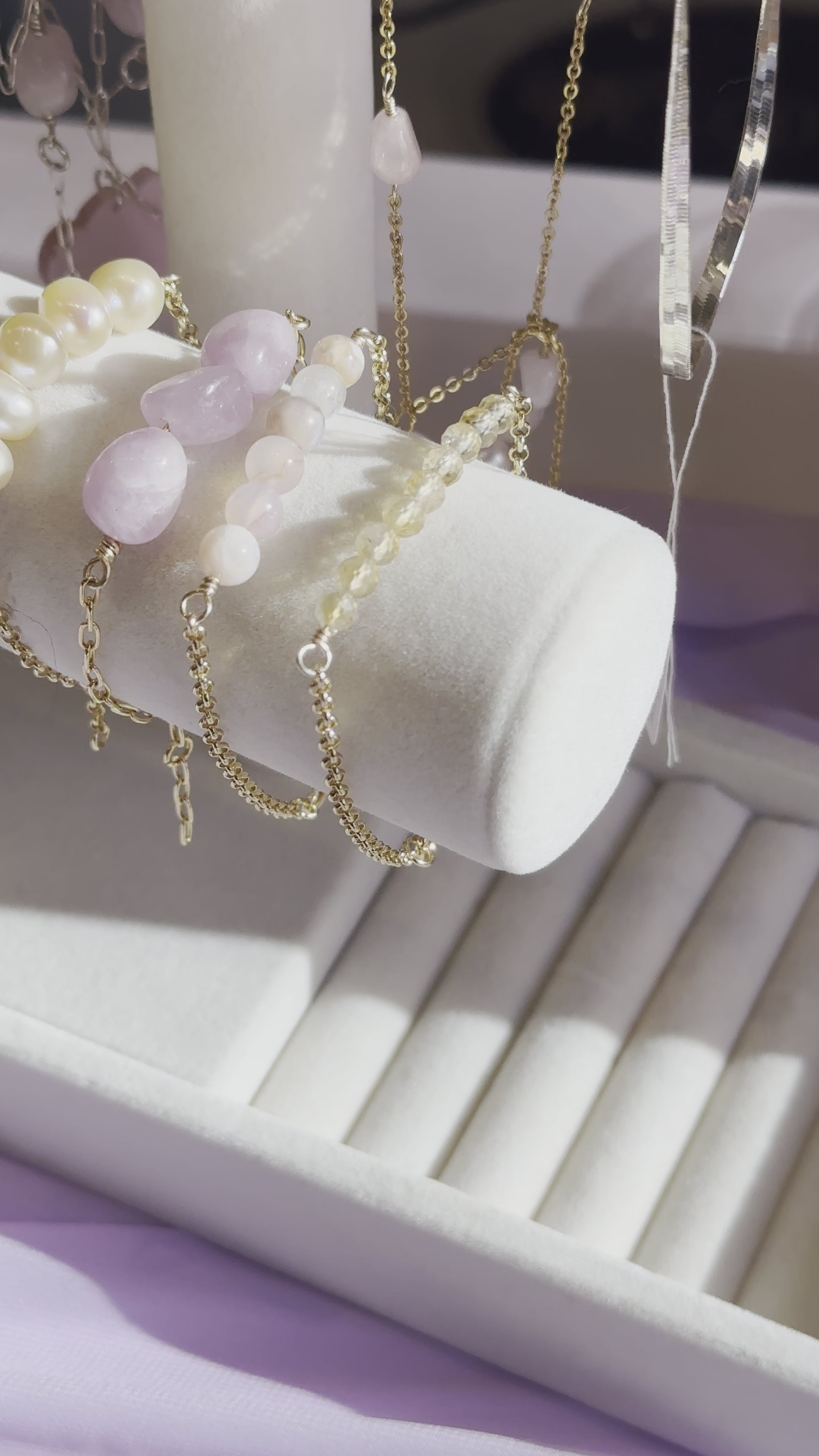 Flower Agate, Pearl Gold & Citrine Filled Bracelets