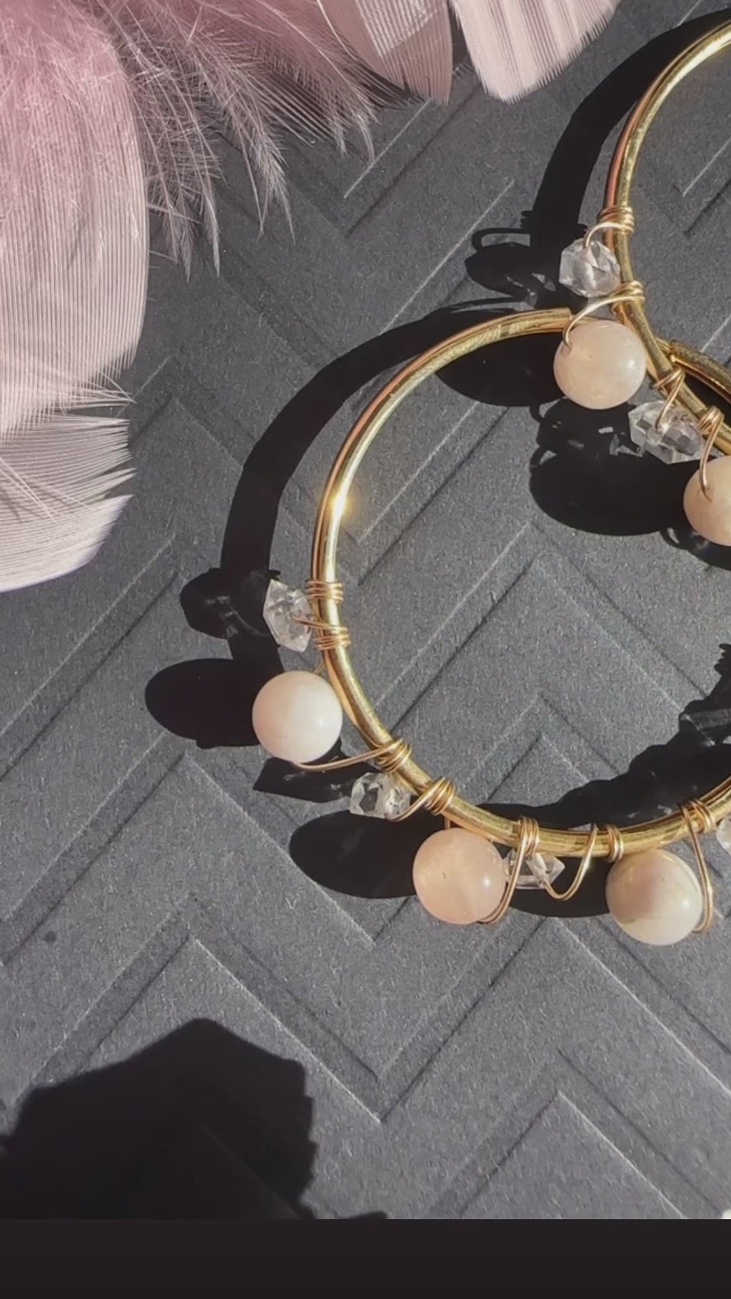 Flower Agate and Herkimer or Citrine and Opal Gold Filled Hoops