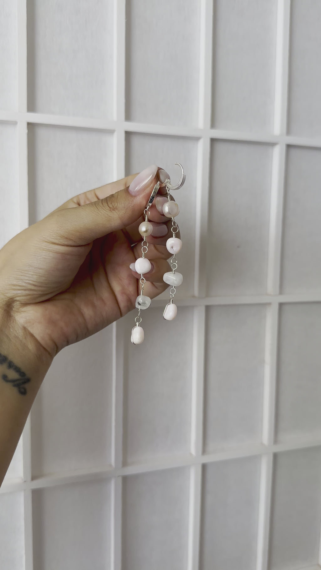 The Silver Drop Moonstone, Pink Opal & Pearl Sterling Silver Huggies