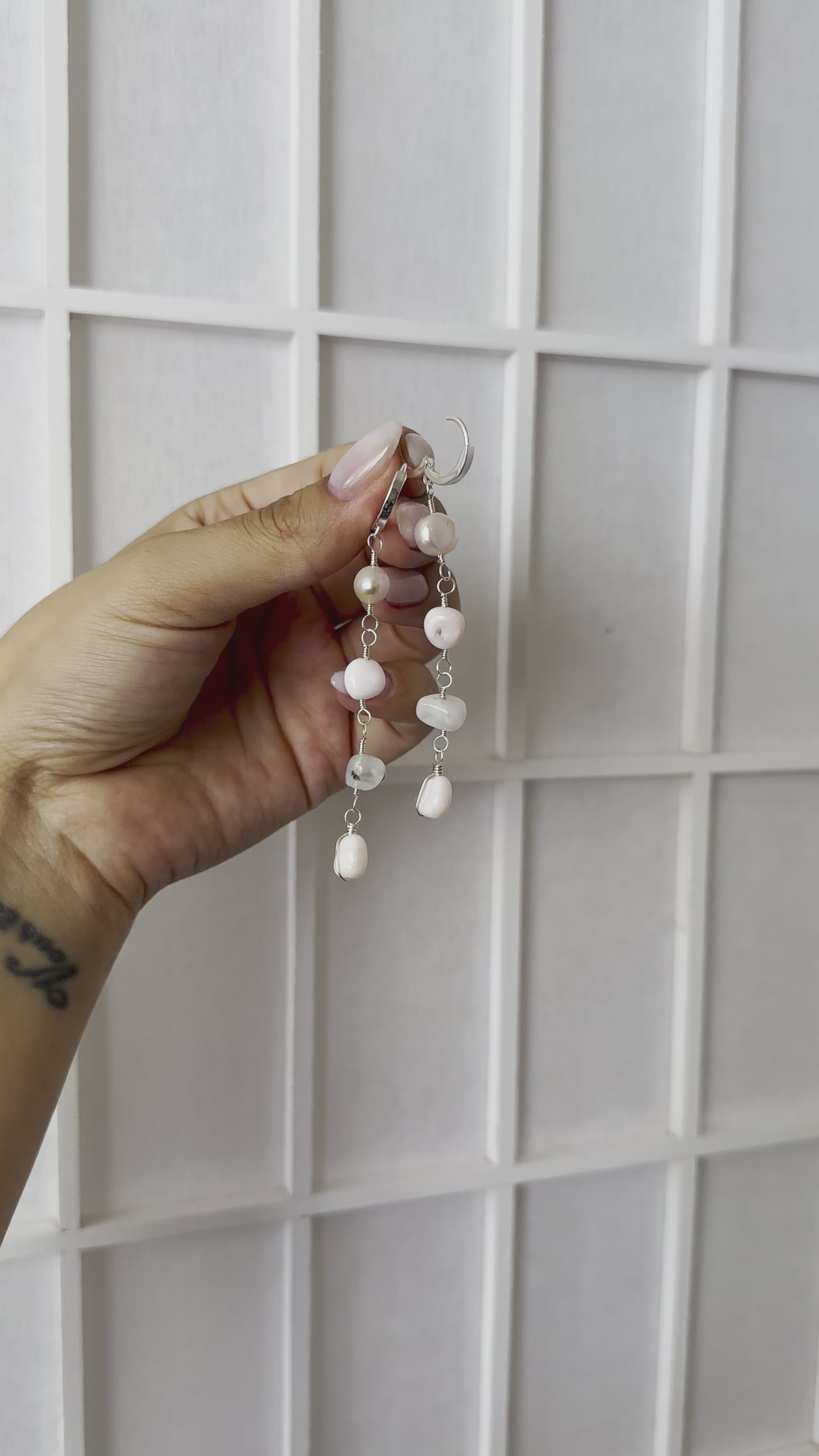The Silver Drop Moonstone, Pink Opal & Pearl Sterling Silver Huggies