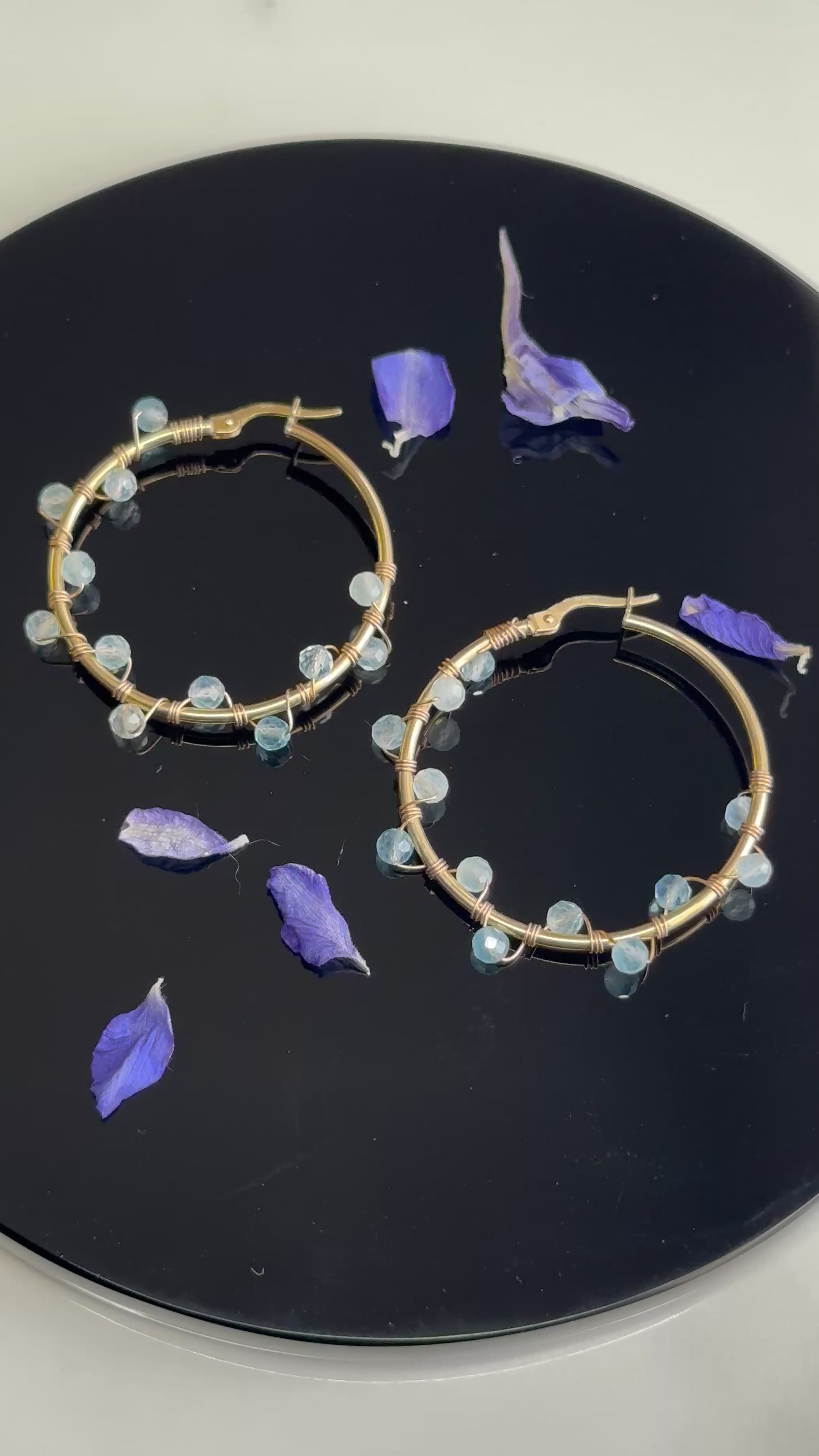 14k Solid Gold Aquamarine Hoops