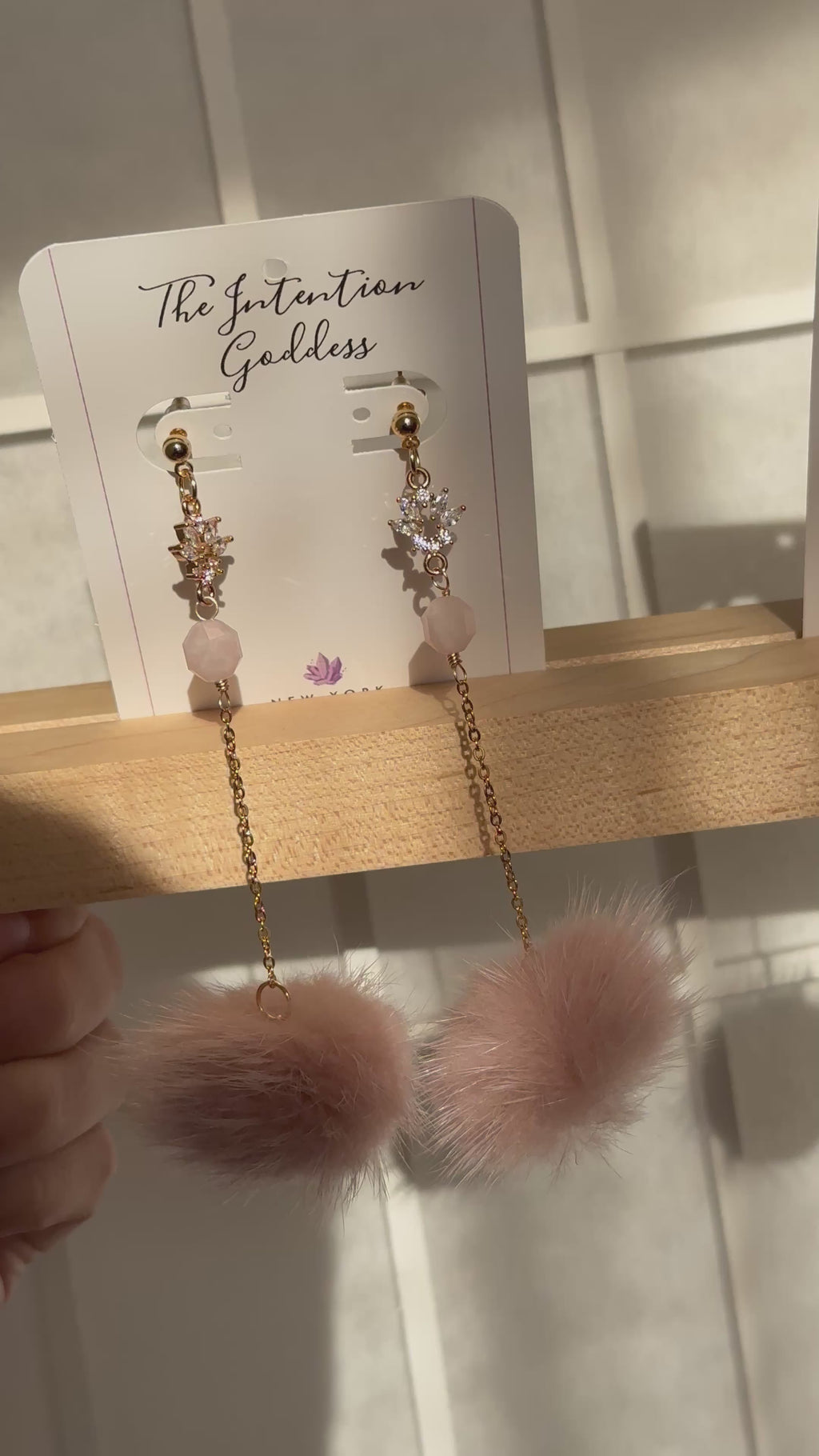 “Fluffin” Rose Quartz or Shungite Pom Pom Dangle Earrings