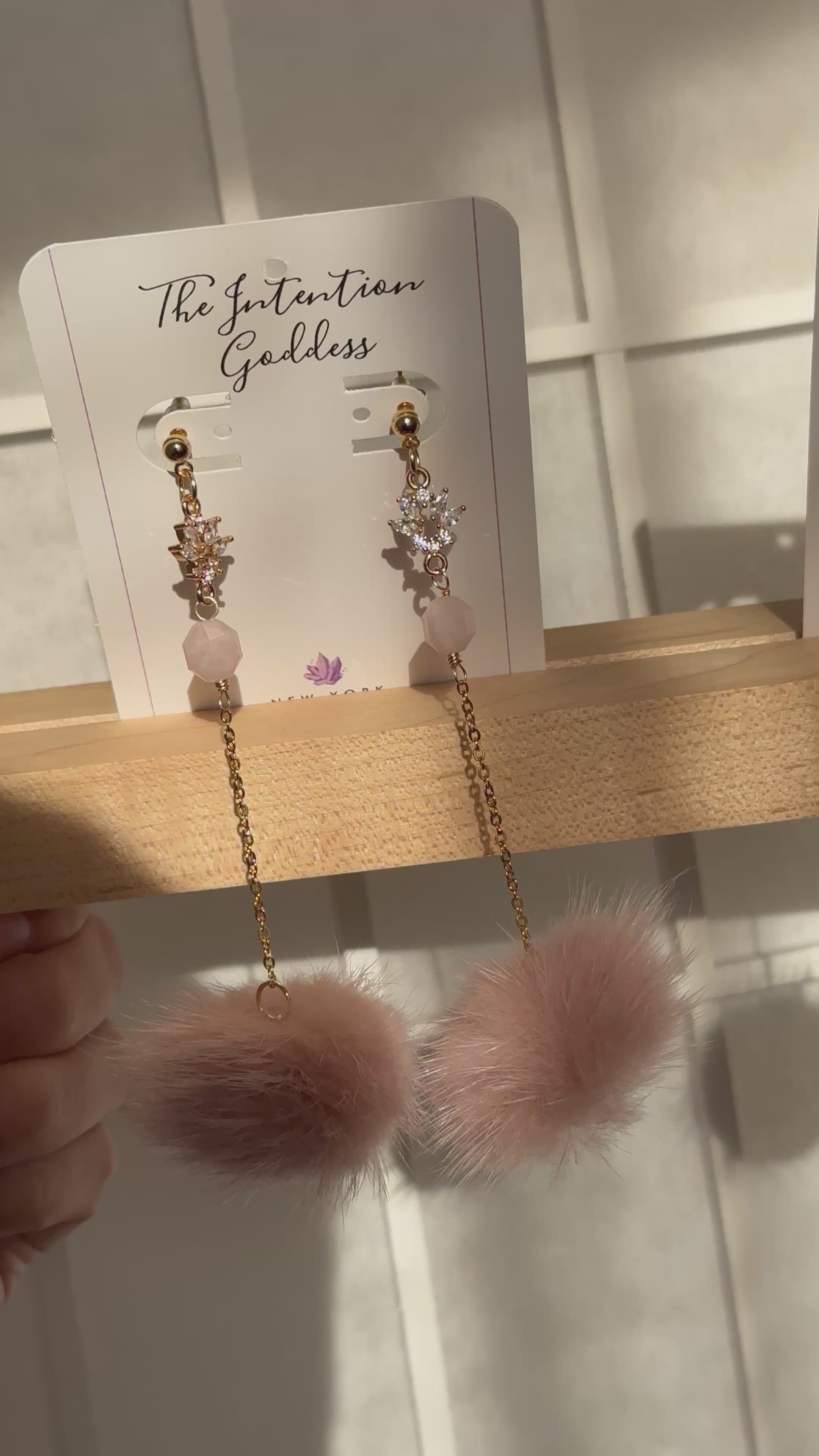 “Fluffin” Rose Quartz or Shungite Pom Pom Dangle Earrings