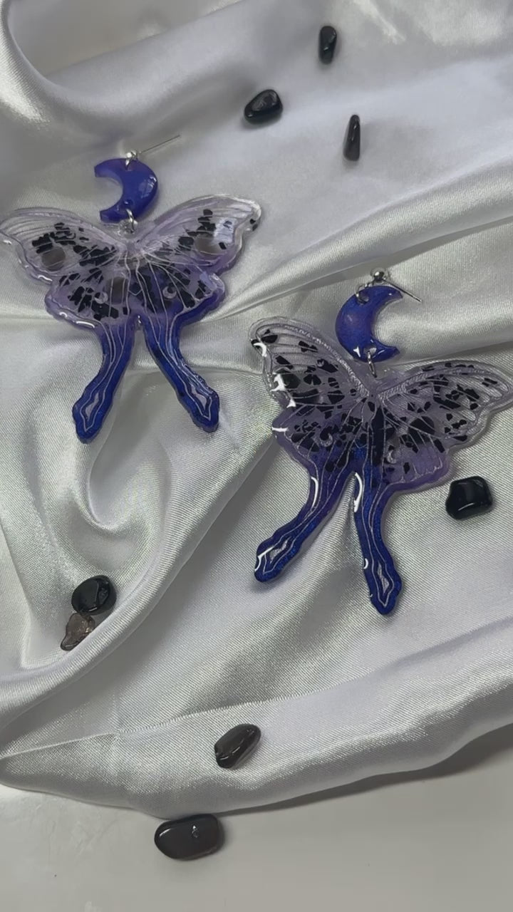 “Lunar Moth” Black Obsidian & Black Tourmaline Earrings