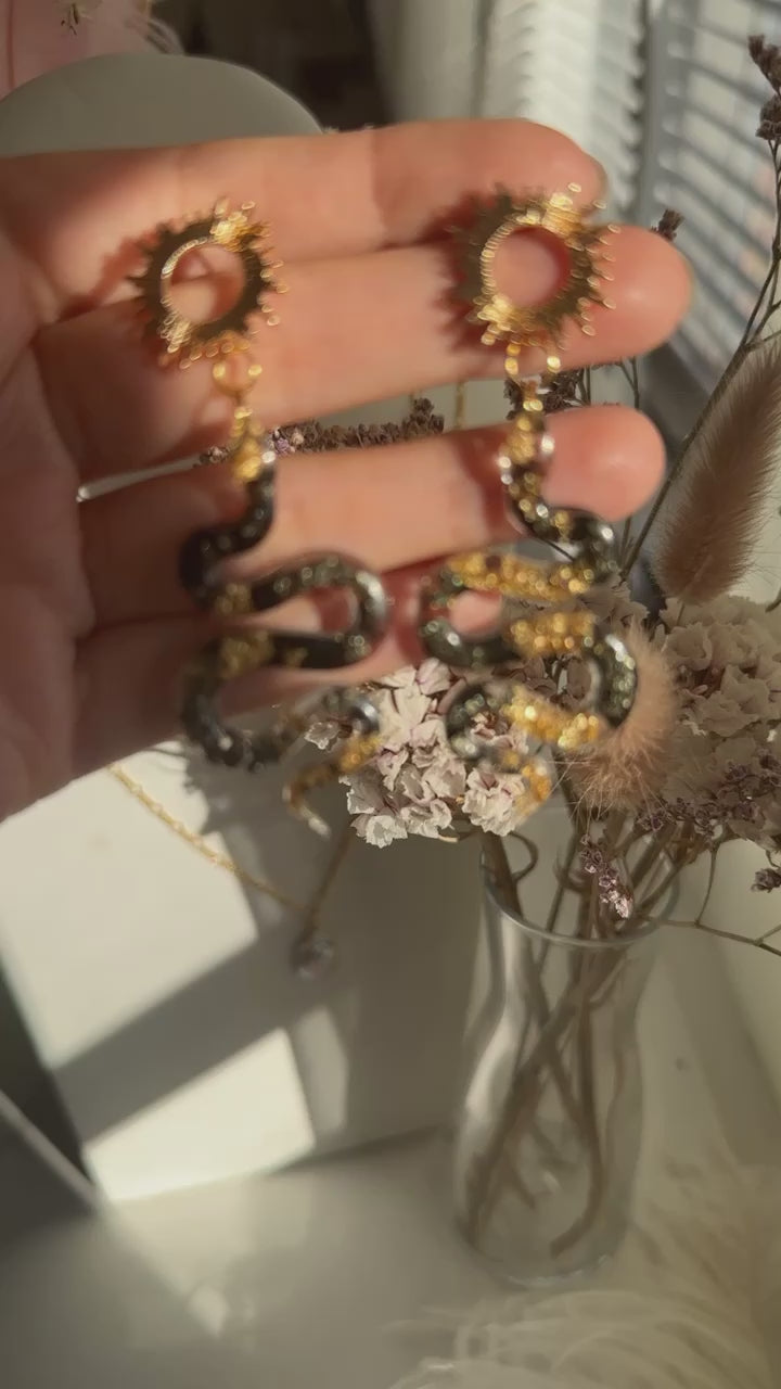 "The Feminine" Pyrite Snake & Sun Earrings