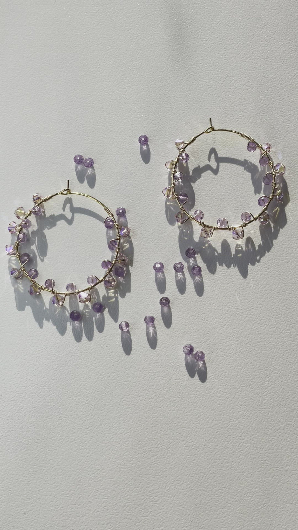 Purple Amethyst with 14k Gold filled wire wrap - Stainless Steel Hoops