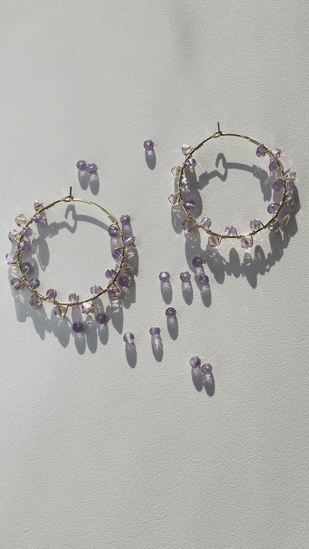 Purple Amethyst with 14k Gold filled wire wrap - Stainless Steel Hoops
