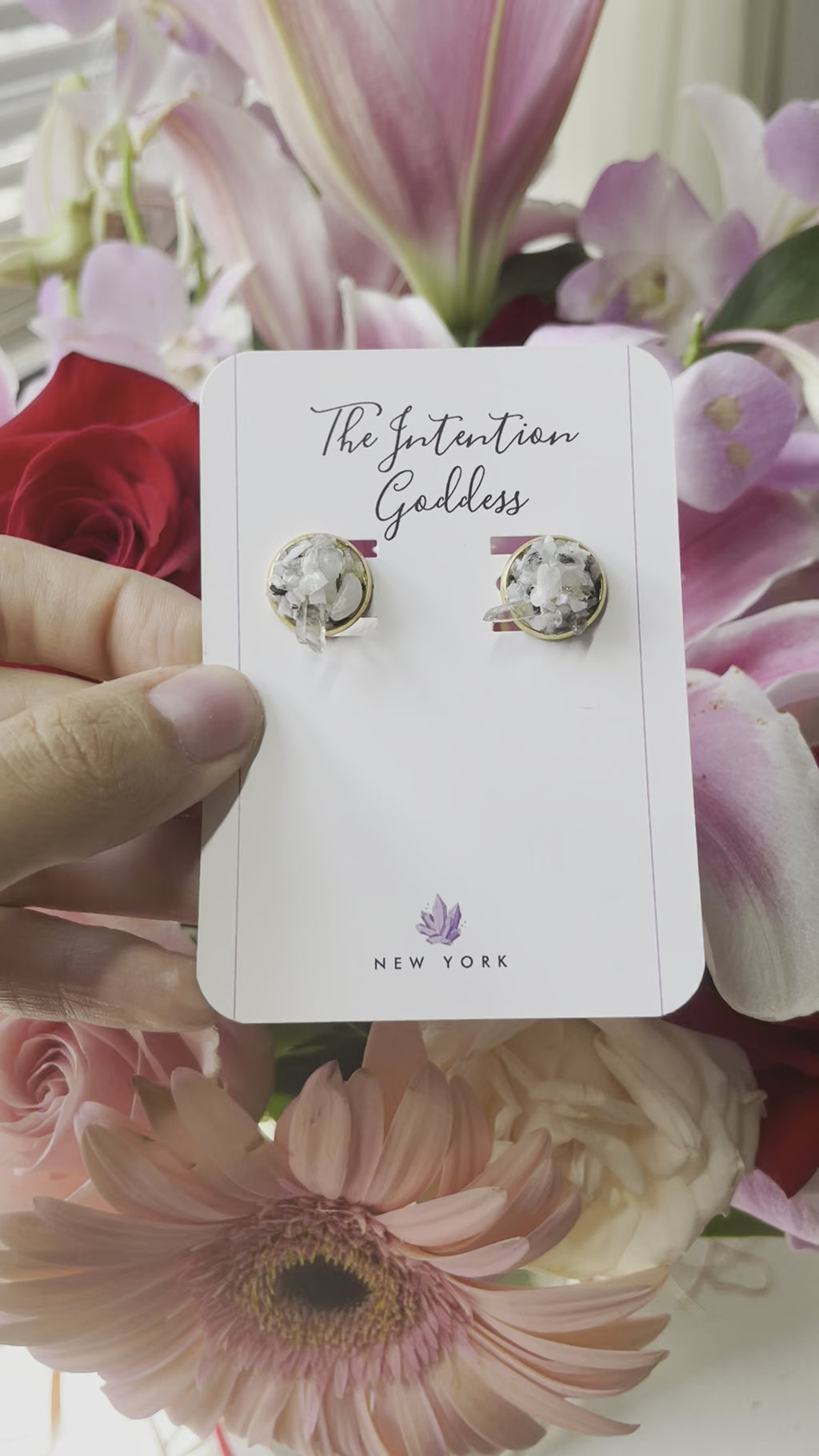 “Rawness" Moonstone & Clear Quartz Gold Stainless Steel Studs
