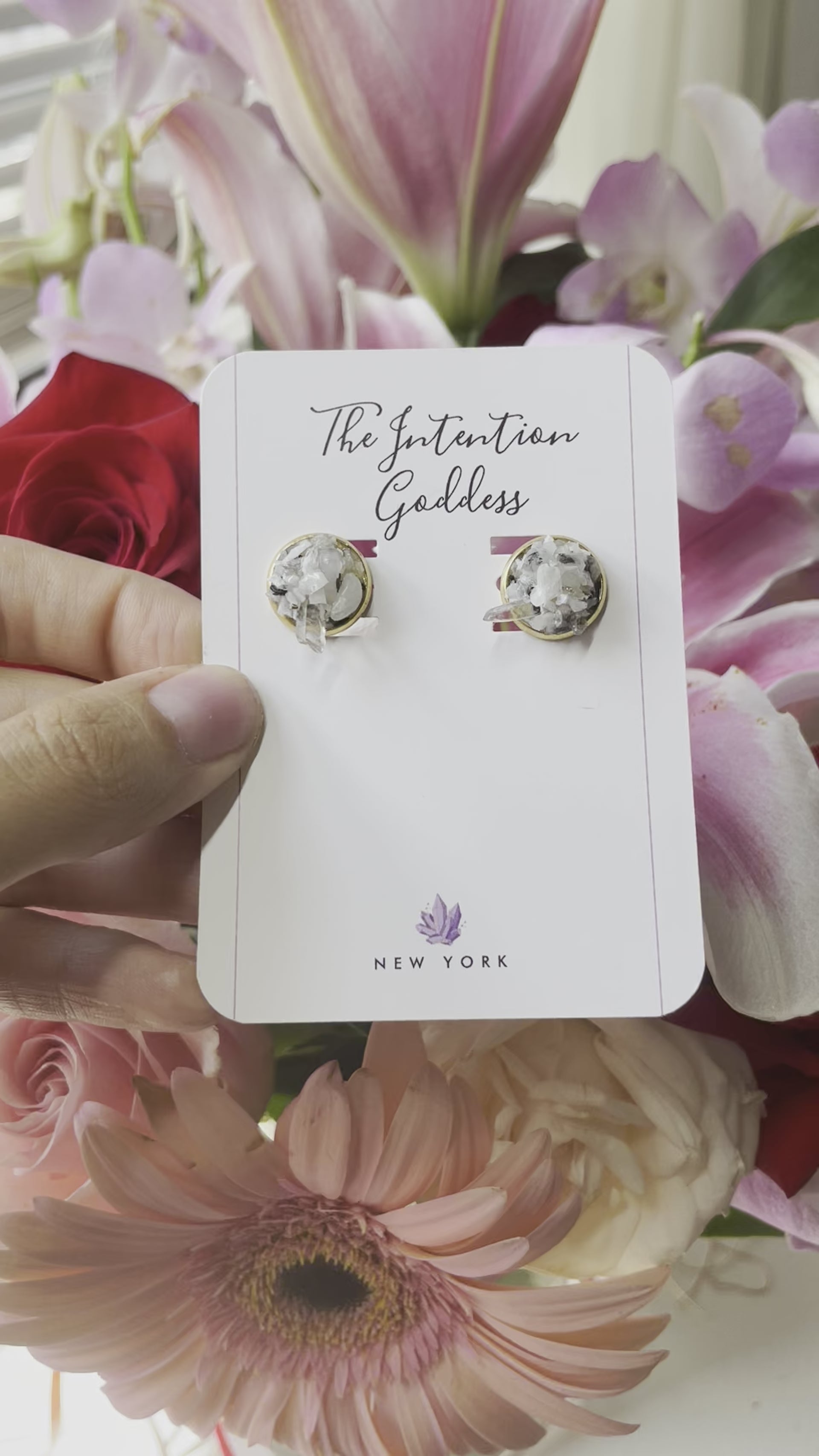 “Rawness" Moonstone & Clear Quartz Gold Stainless Steel Studs